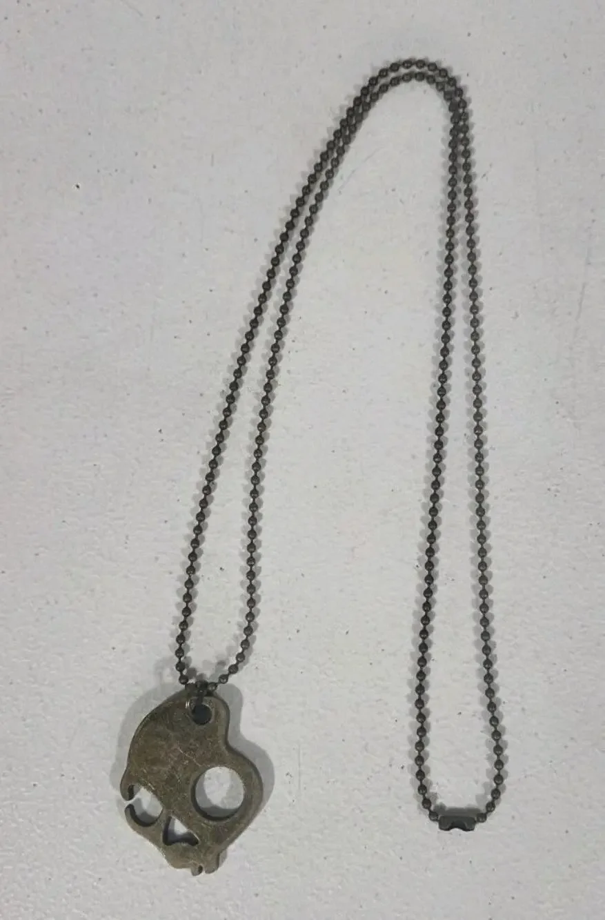 Vtg Skullcandy Skull Bronze Logo Tag Pendant Necklace Chain
